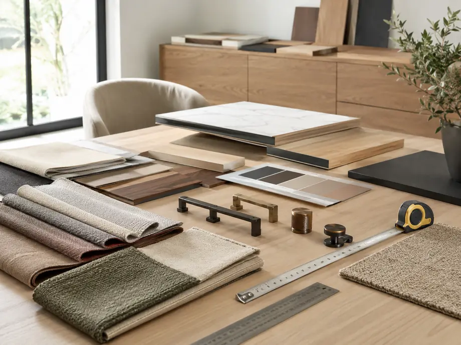 Furniture materials, fabric and hardware samples